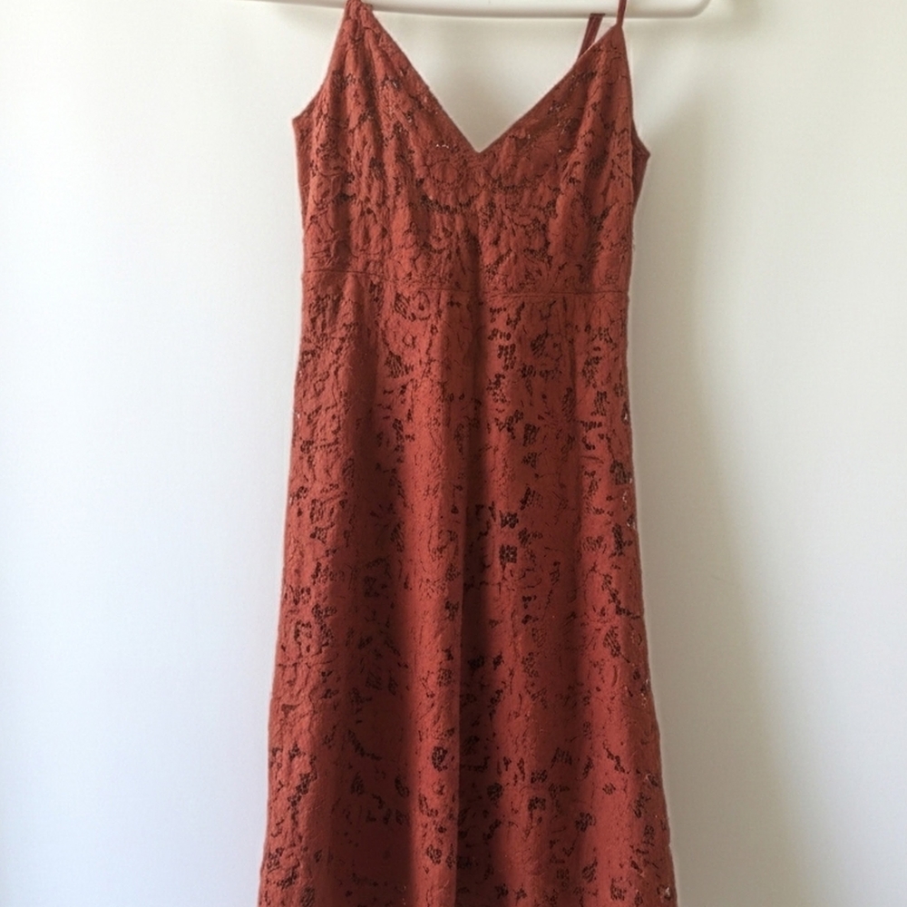 Lulu's Rust Lace Midi Dress